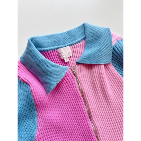 DEE ELLY Pink Colorblock Ribbed Knit Half Zip Mini Polo T-Shirt Dress, Size S - Picture 5 of 10